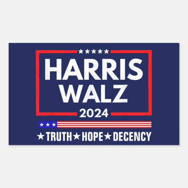 Truth Hope Decency Harris Walz 2024 Rectangular Sticker (Front)