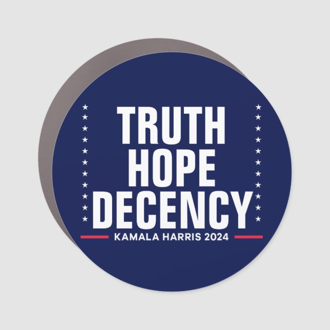 Truth Hope Decency | Harris Walz Blue Car Magnet (Front)