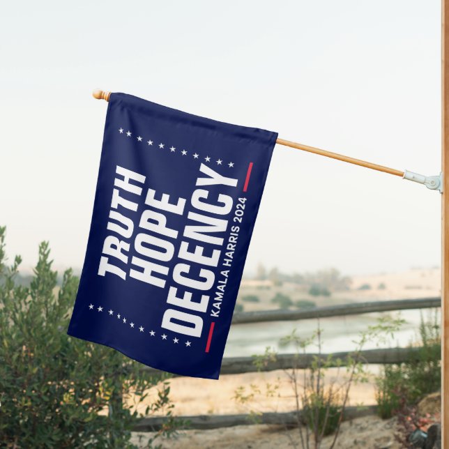 Truth Hope Decency | Harris Walz Blue House Flag (Insitu (Back))