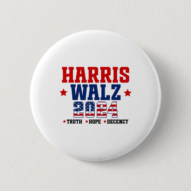 Truth Hope Decency Harris Wheimer Waltz 2024 Elect Button (Front)
