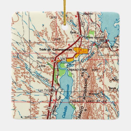 Truth or Consequences Topo Map Ceramic Ornament
