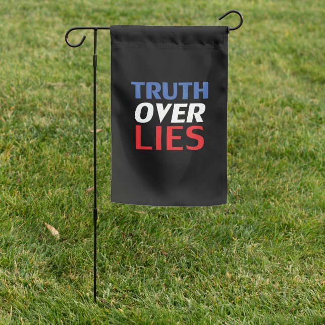 "Truth over Lies" Blue Red White Black Garden Flag (In SItu)