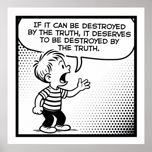 Truth vs Censorship Retro Cartoon Philosophy Quote Poster (Front)