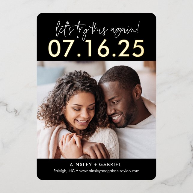 Try Again REAL FOIL Save The Date Card (Front)