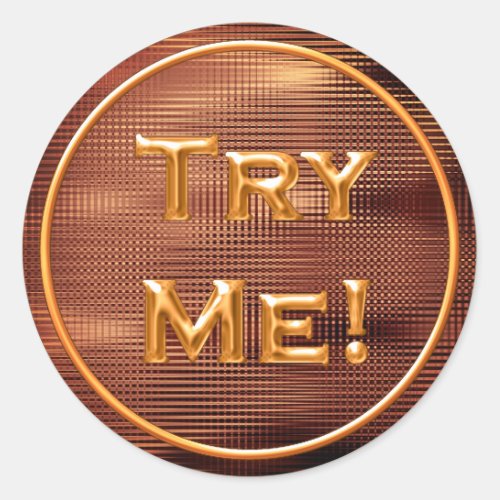 Try Me Bronze Gold For Tester Sample Container Classic Round Sticker