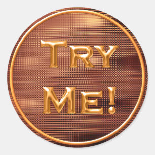 Try Me Bronze Gold For Tester Sample Container Classic Round Sticker