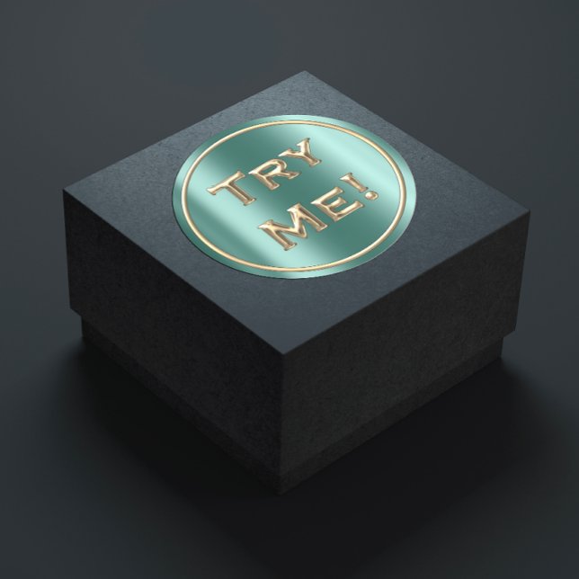 Try Me Faux Gold Teal Tester Sample Container Classic Round Sticker (Try Me Faux Gold Teal Tester Sample Container Classic Round Sticker)