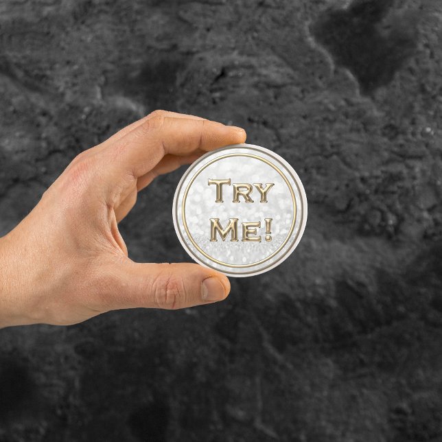 Try Me Glitter Gold Gray Tester Sample Container Classic Round Sticker (Try Me Glitter Gold Gray Tester Sample Container Classic Round Sticker )