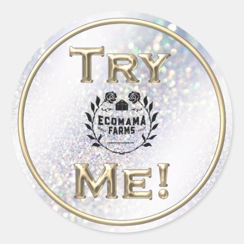 Try Me Logo Glitter Tester Sample Holographic Classic Round Sticker