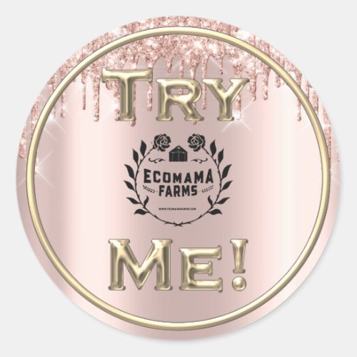 Try Me Logo Rose Drips Tester Sample Container Classic Round Sticker