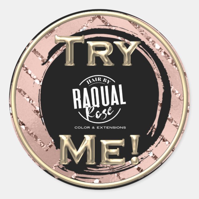 Try Me Logo Rose GoldTester Sample Container Classic Round Sticker (Front)
