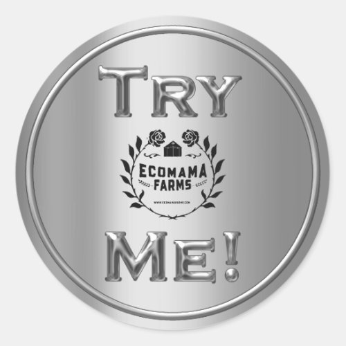Try Me Logo Silver Gray Tester Sample Container Classic Round Sticker