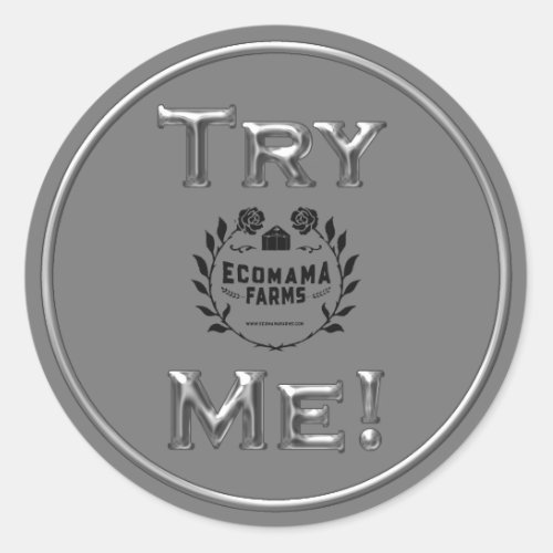 Try Me Logo Silver Product Tester Sample Container Classic Round Sticker