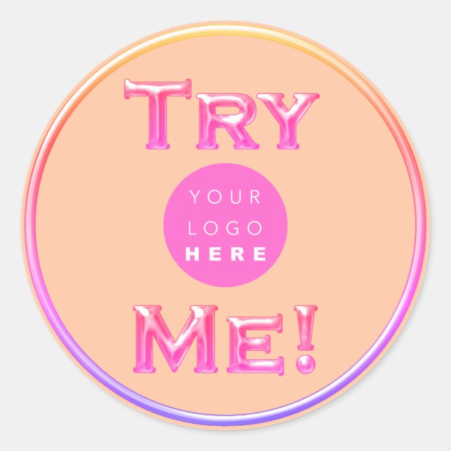 Try Me Logo Tester Sample Holograph Pink Coral Classic Round Sticker (Front)