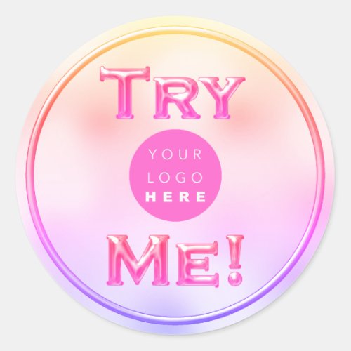 Try Me Logo Tester Sample Holograph Pink Pastel Classic Round Sticker