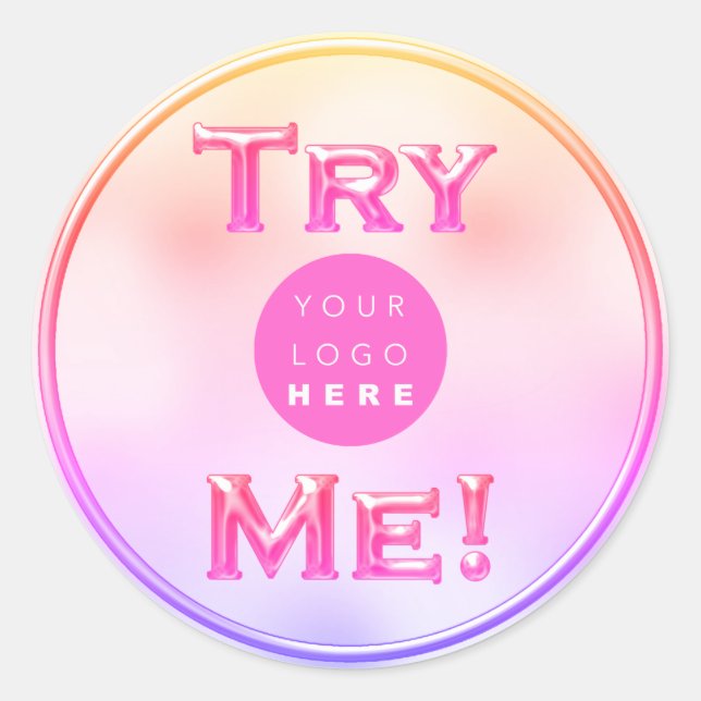 Try Me Logo Tester Sample Holograph Pink Pastel Classic Round Sticker (Front)