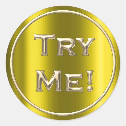 Try Me Mustard Yellow Gold Tester Sample Container Classic Round Sticker