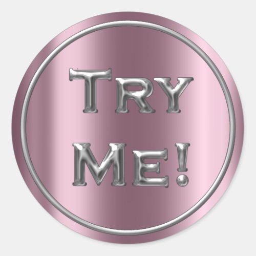 Try Me Pink Purple Silver Tester Sample Container Classic Round Sticker