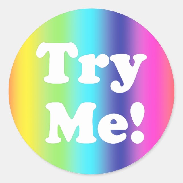 Try Me Rainbow Pink Tester Sample Container Classic Round Sticker (Front)