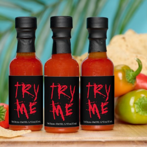 Try me red blood typography funny Halloween party Hot Sauces