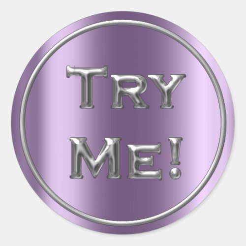 Try Me Silver Violet Tester Sample Container Classic Round Sticker