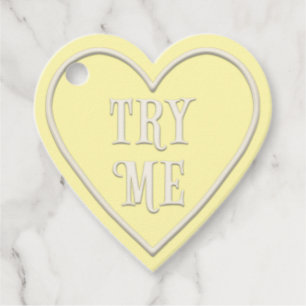 "Try Me" Tea Party Yellow Heart Personalized Favor Tags