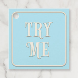 "Try Me" Victorian Tea Party Blue Square Custom Favor Tags