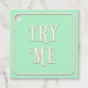 "Try Me" Victorian Tea Party Green Square Custom Favor Tags