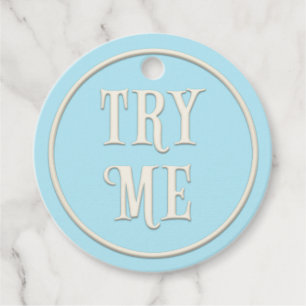 "Try Me" Wonderland Tea Party Blue Personalized Favor Tags