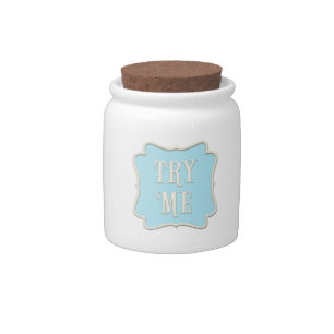 "Try Me" Wonderland Tea Party Pastel Blue Candy Jar