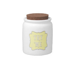 "Try Me" Wonderland Tea Party Pastel Yellow Candy Jar