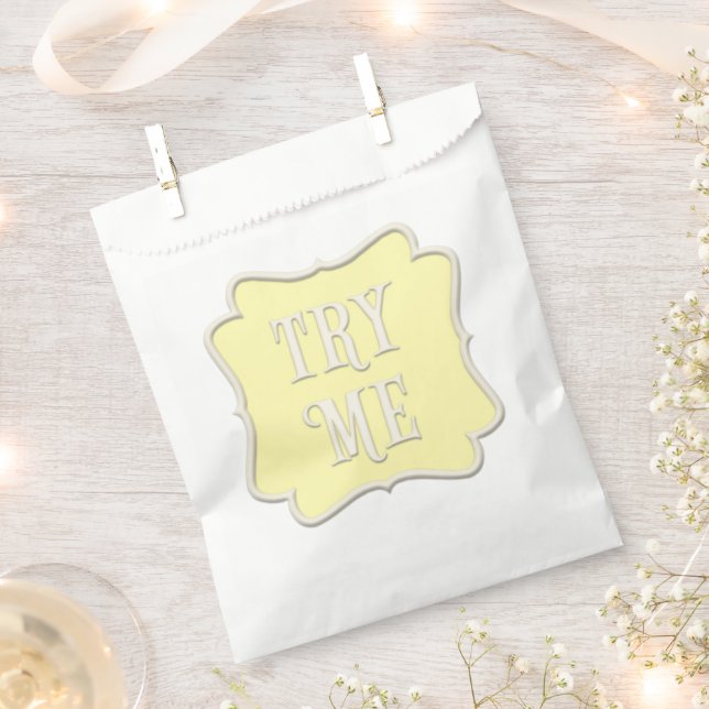 "Try Me" Wonderland Tea Party Pastel Yellow Favor Bag (Clipped)