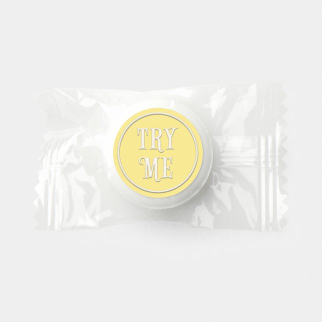 "Try Me" Wonderland Tea Party Pastel Yellow Life Saver® Mints (Front)