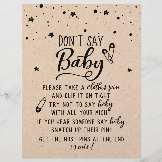 Try Not To Say Baby / Don't Say Baby Game Sign (Front)