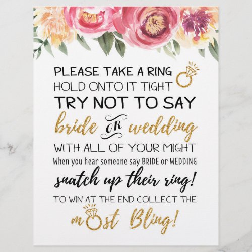 Try Not To Say Bridal Game Sign