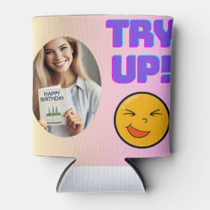 Try Up! Fun Emoji Design for Holiday Cheer Can Cooler