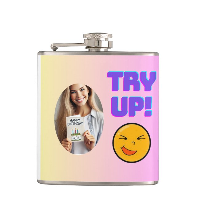 Try Up! Fun Emoji Design for Holiday Cheer Flask (Front)