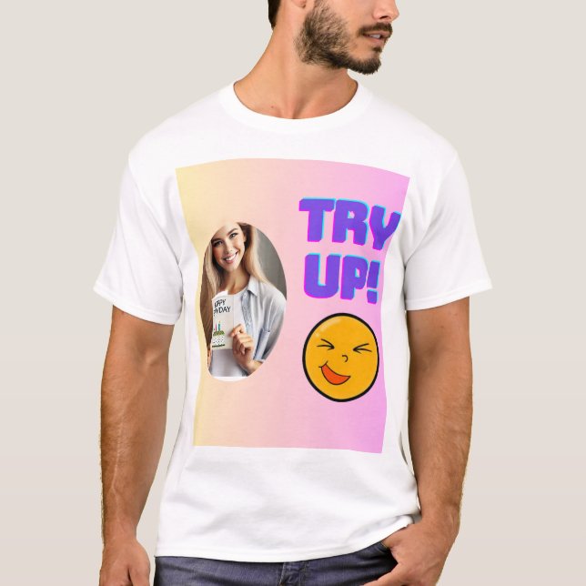 Try Up! Fun Emoji Design for Holiday Cheer T-Shirt (Front)