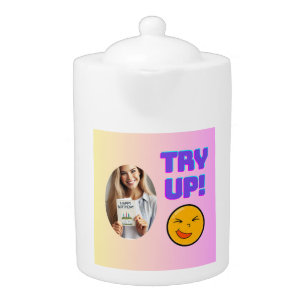 Try Up! Fun Emoji Design for Holiday Cheer Teapot