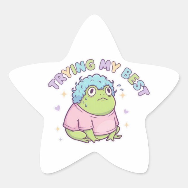 Trying My Best Frog Sticker Cute Stressed Frog Kaw (Front)