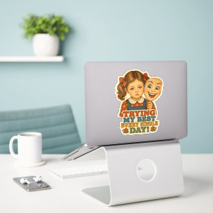 Trying My Best Funny Sad Retro Girl Mask Vintage Sticker