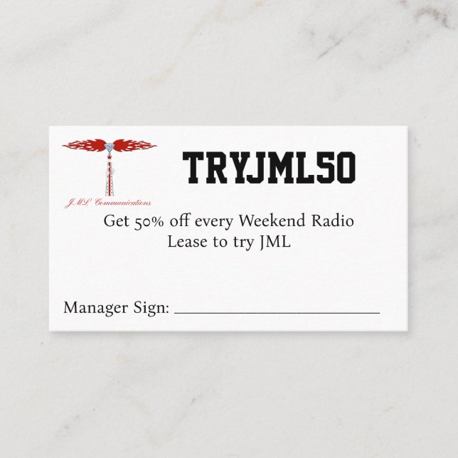 TRYJML50 Coupon Business Card (Front)