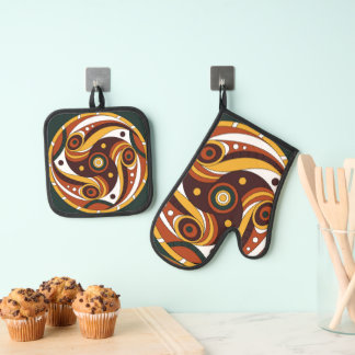Trypillian Culture Ancient Spiral Pot Holder & Ove Oven Mitt & Pot Holder Set