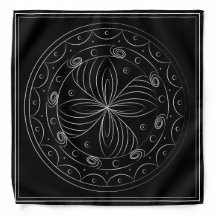 Trypillian Flower Mandala Black Silk Bandana
