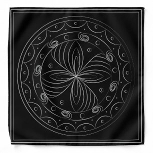 Trypillian Flower Mandala Black Silk Bandana
