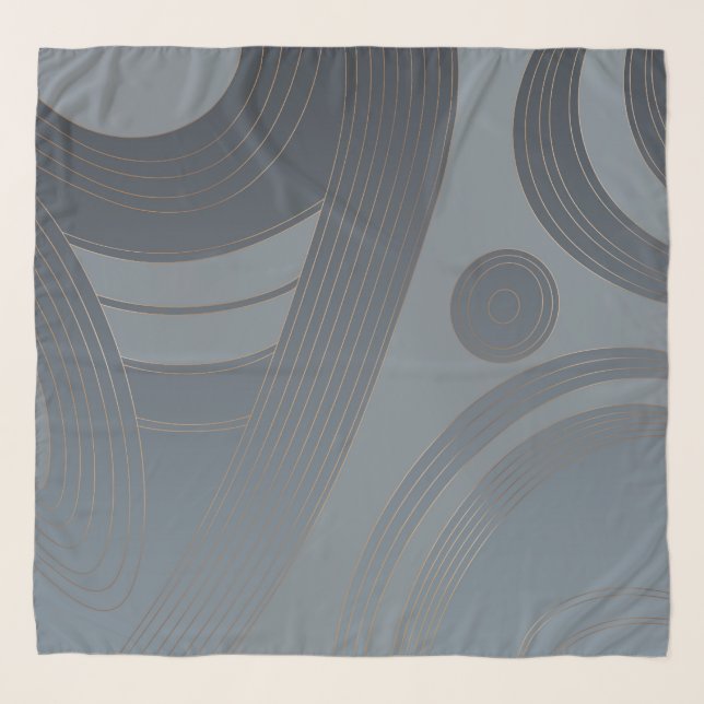 Trypillian Macro Waves Slate Silver Contrast Ethno Scarf (Front)