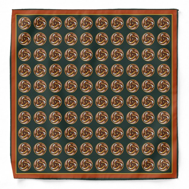 Trypillian Serpent Spiral Grid Pattern Dark Green  Bandana (Front)