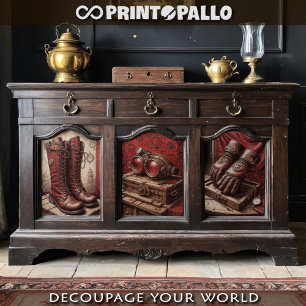 Tryptic Steampunk gloves, shoes, goggles on red - Wrapping Paper Sheets