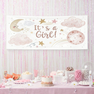 t's a Girl Baby Shower Banner Elegant Pastel Decor