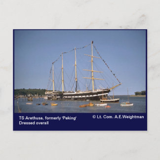 TS Arethusa, formerly 'Peking'  with flags Postcard